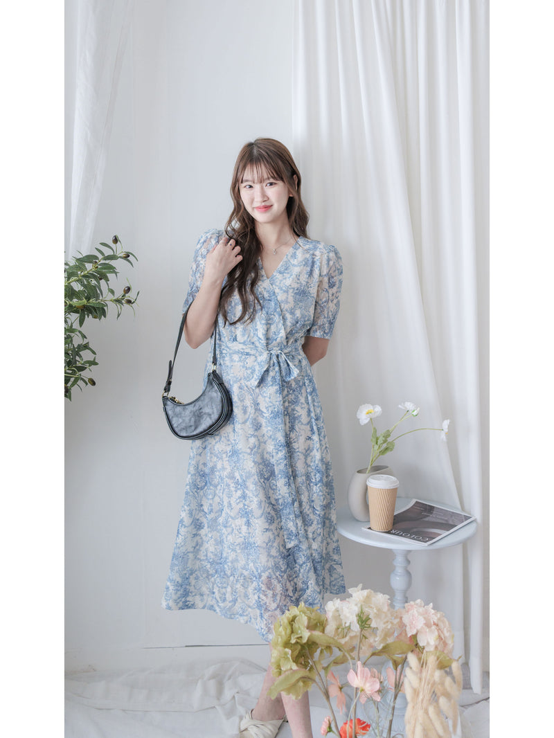 Toile Wrap Dress 暈染印花疊領連身裙/ DS9970
