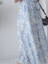 Toile Wrap Dress 暈染印花疊領連身裙/ DS9970
