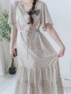 bouquet Dress 裝飾線幾何領口後橡筋印花連身裙/ DS9974