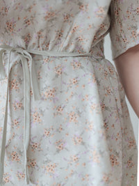 bouquet Dress 裝飾線幾何領口後橡筋印花連身裙/ DS9974