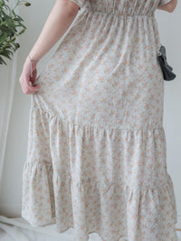 bouquet Dress 裝飾線幾何領口後橡筋印花連身裙/ DS9974