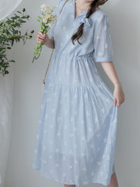 Cloud Floral Dress 雲朵感印花條紋連身裙/ DS9979 (pre-order 8月25截單)