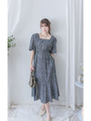 Square Neck Floral Dress 單色光影印花方領口袋連身裙/ DS9975