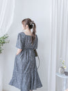 Square Neck Floral Dress 單色光影印花方領口袋連身裙/ DS9975