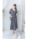 Square Neck Floral Dress 單色光影印花方領口袋連身裙/ DS9975