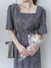 Square Neck Floral Dress 單色光影印花方領口袋連身裙/ DS9975