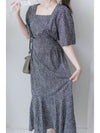 Square Neck Floral Dress 單色光影印花方領口袋連身裙/ DS9975