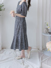 Square Neck Floral Dress 單色光影印花方領口袋連身裙/ DS9975