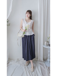 Sleeveless Square Neck Chiffon Top 方領無袖細荷葉衣尾雪紡上衣/ BU9113