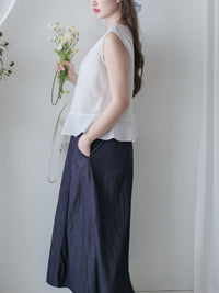 Sleeveless Square Neck Chiffon Top 方領無袖細荷葉衣尾雪紡上衣/ BU9113