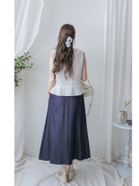 Sleeveless Square Neck Chiffon Top 方領無袖細荷葉衣尾雪紡上衣/ BU9113