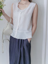 Sleeveless Square Neck Chiffon Top 方領無袖細荷葉衣尾雪紡上衣/ BU9113