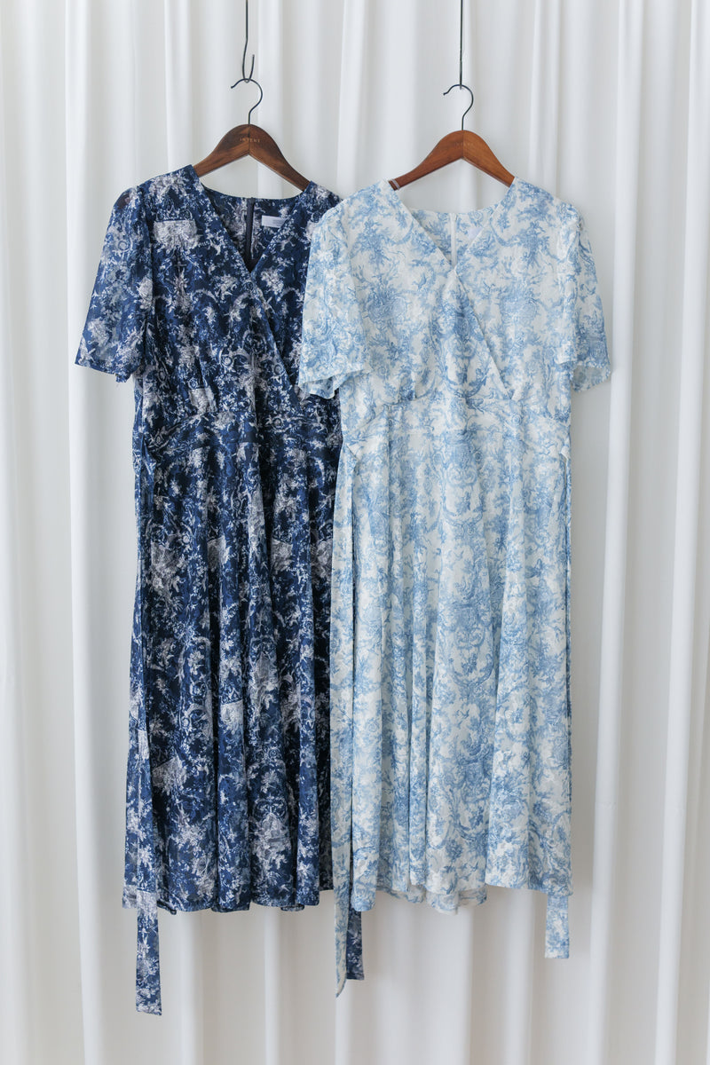 Toile Wrap Dress 暈染印花疊領連身裙/ DS9970