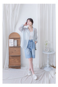 Sheer Stripe Shirt 輕透條紋微V領吊帶襯衫套裝/ BU9116 (Pre-order 淡黃條紋 9月7日截單)