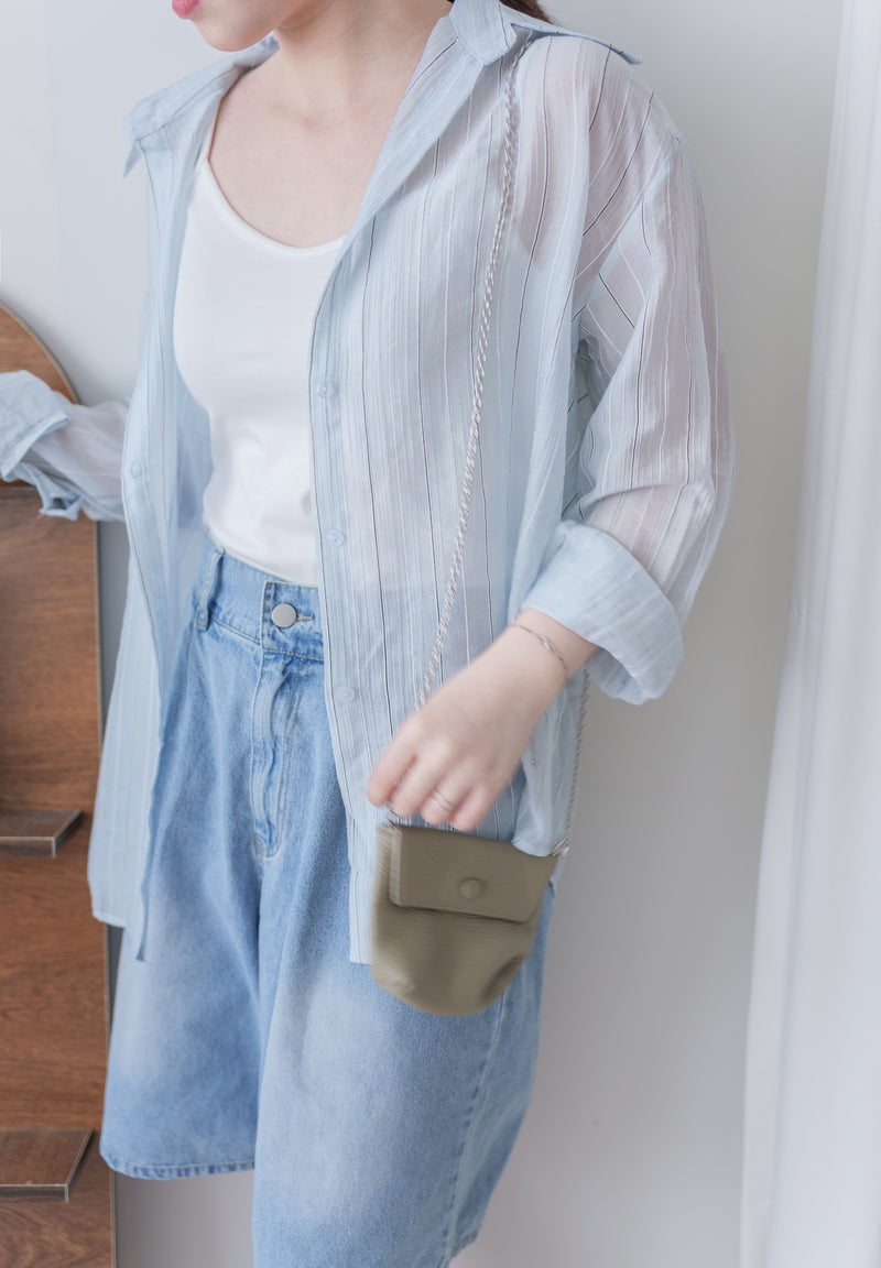 Sheer Stripe Shirt 輕透條紋微V領吊帶襯衫套裝/ BU9116 (Pre-order 淡黃條紋 9月7日截單)