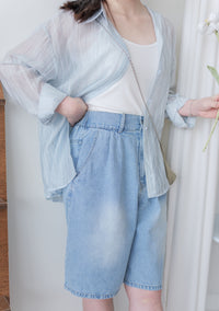 Sheer Stripe Shirt 輕透條紋微V領吊帶襯衫套裝/ BU9116 (Pre-order 淡黃條紋 9月7日截單)