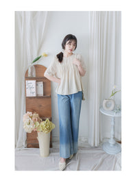 Ruffle Chest Blouse  彈性橡筋衣領傘袖上衣/ BU9117