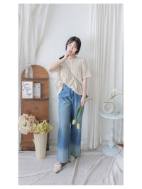 Ruffle Chest Blouse  彈性橡筋衣領傘袖上衣/ BU9117