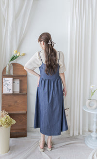 Denim vest dress 裝飾鈕扣假修腰線牛仔吊帶連身裙/ DS9982