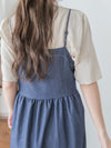 Denim vest dress 裝飾鈕扣假修腰線牛仔吊帶連身裙/ DS9982