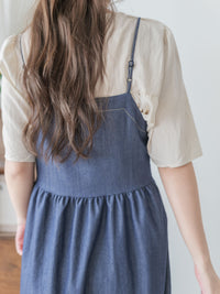 Denim vest dress 裝飾鈕扣假修腰線牛仔吊帶連身裙/ DS9982