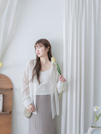 Sheer Stripe Shirt 輕透條紋微V領吊帶襯衫套裝/ BU9116 (Pre-order 淡黃條紋 9月7日截單)