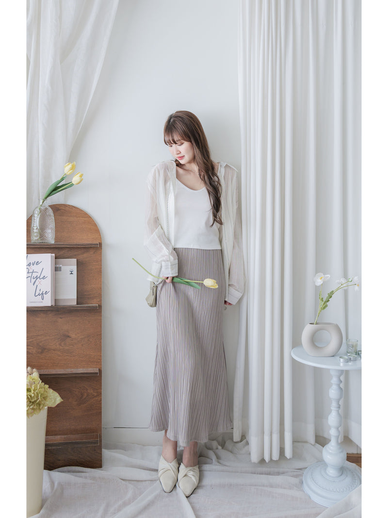 Sheer Stripe Shirt 輕透條紋微V領吊帶襯衫套裝/ BU9116 (Pre-order 淡黃條紋 9月7日截單)