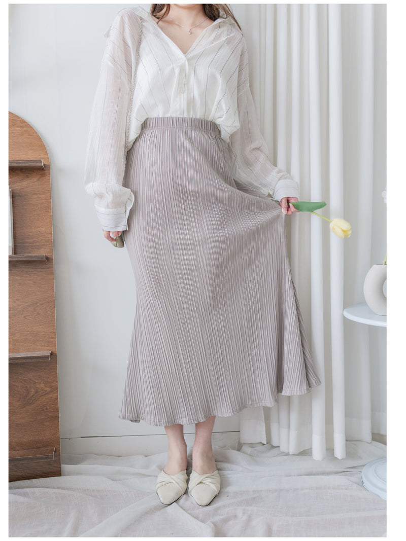 Sheer Stripe Shirt 輕透條紋微V領吊帶襯衫套裝/ BU9116 (Pre-order 淡黃條紋 9月7日截單)