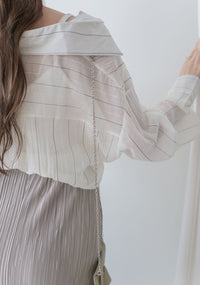Sheer Stripe Shirt 輕透條紋微V領吊帶襯衫套裝/ BU9116 (Pre-order 淡黃條紋 9月7日截單)
