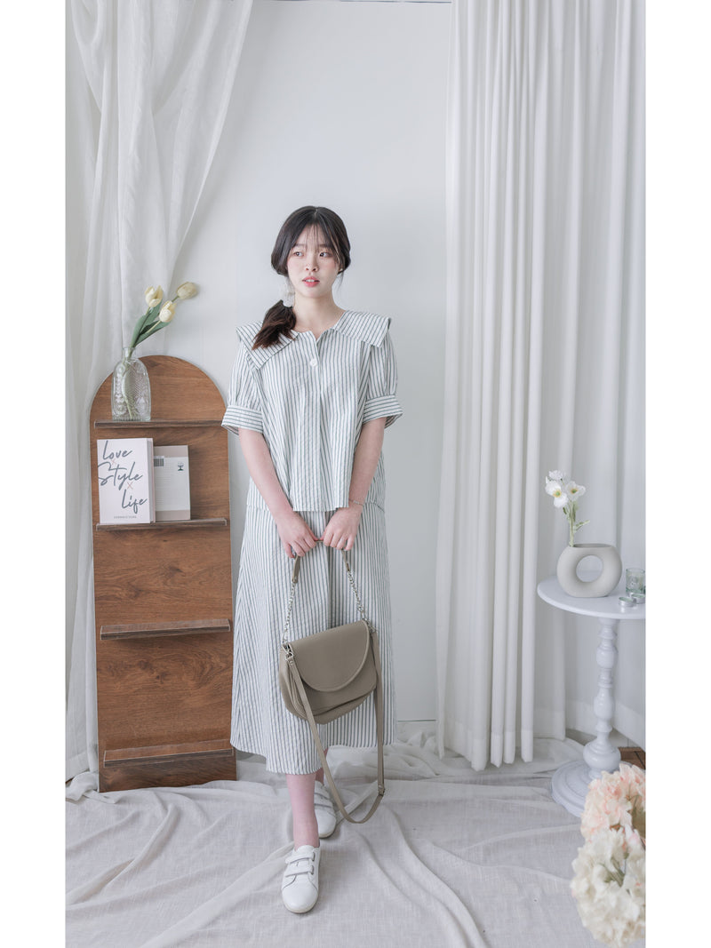 Stripe Set 黑白條紋翻領口袋連身套裝/ SE8087 (pre-order 9月7日截單)