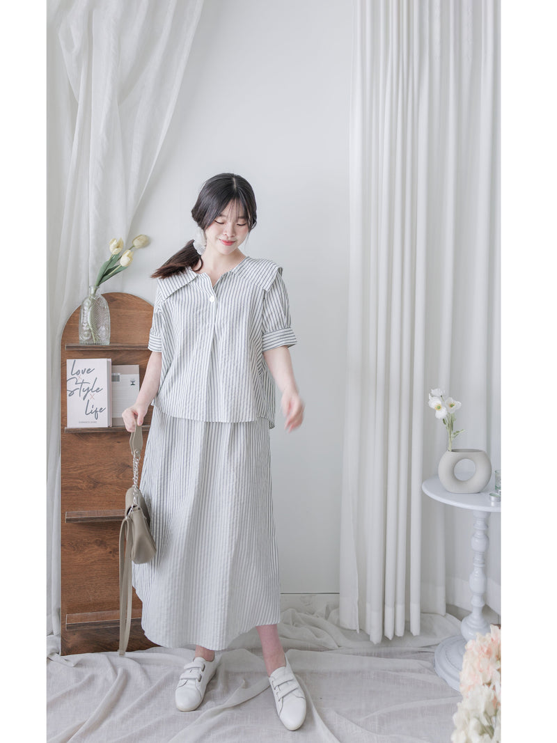 Stripe Set 黑白條紋翻領口袋連身套裝/ SE8087 (pre-order 9月7日截單)