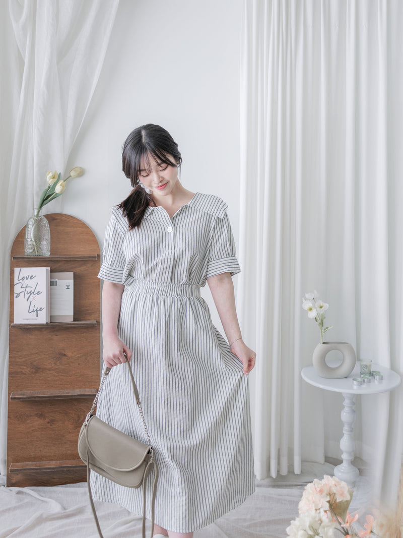 Stripe Set 黑白條紋翻領口袋連身套裝/ SE8087 (pre-order 9月7日截單)