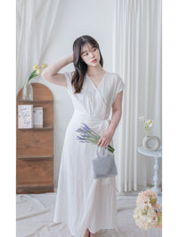 Wrap Dress 舒適顯瘦疊領綁帶修腰連身裙/ DS9985