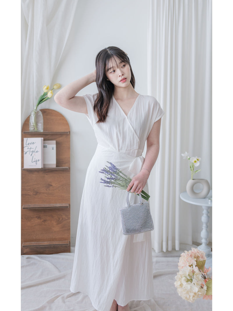 Wrap Dress 舒適顯瘦疊領綁帶修腰連身裙/ DS9985