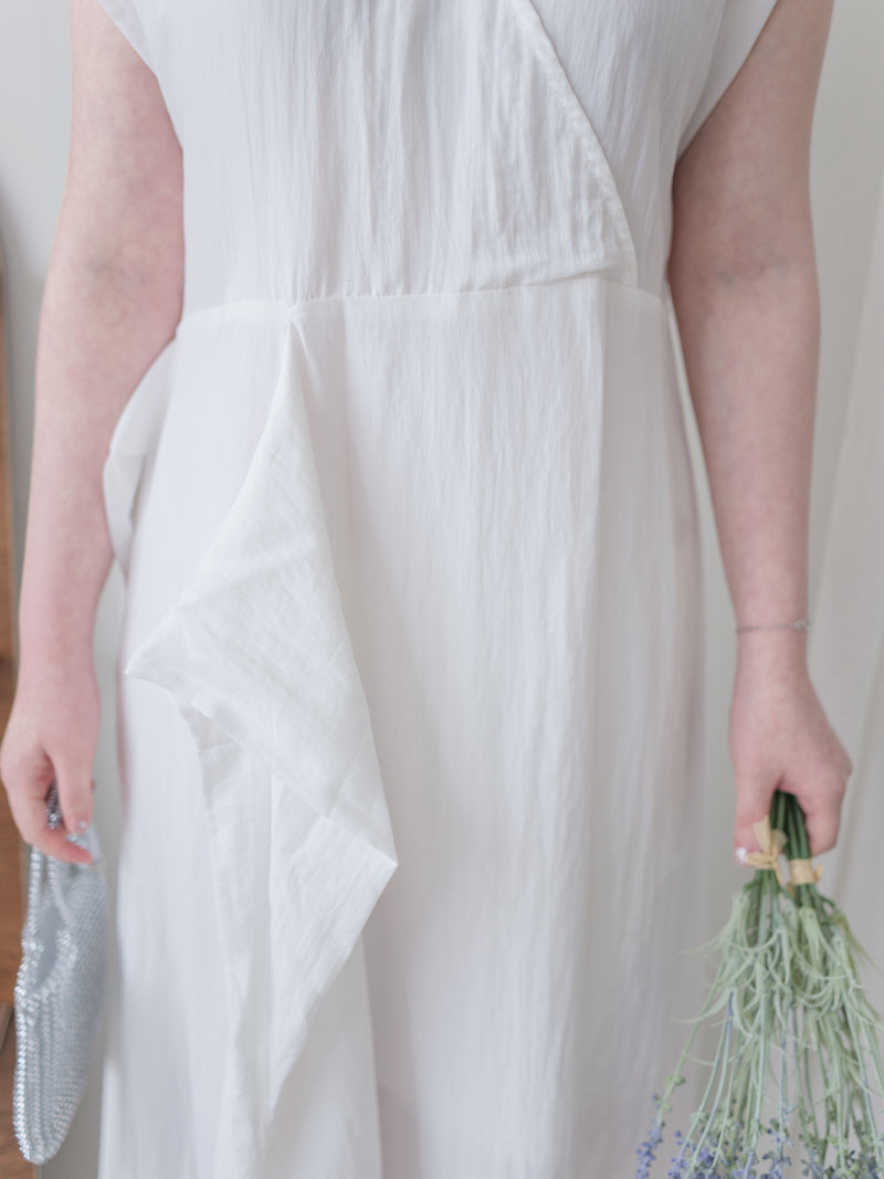 Wrap Dress 舒適顯瘦疊領綁帶修腰連身裙/ DS9985