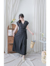 Wrap Dress 舒適顯瘦疊領綁帶修腰連身裙/ DS9985