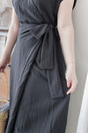 Wrap Dress 舒適顯瘦疊領綁帶修腰連身裙/ DS9985