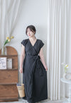Wrap Dress 舒適顯瘦疊領綁帶修腰連身裙/ DS9985