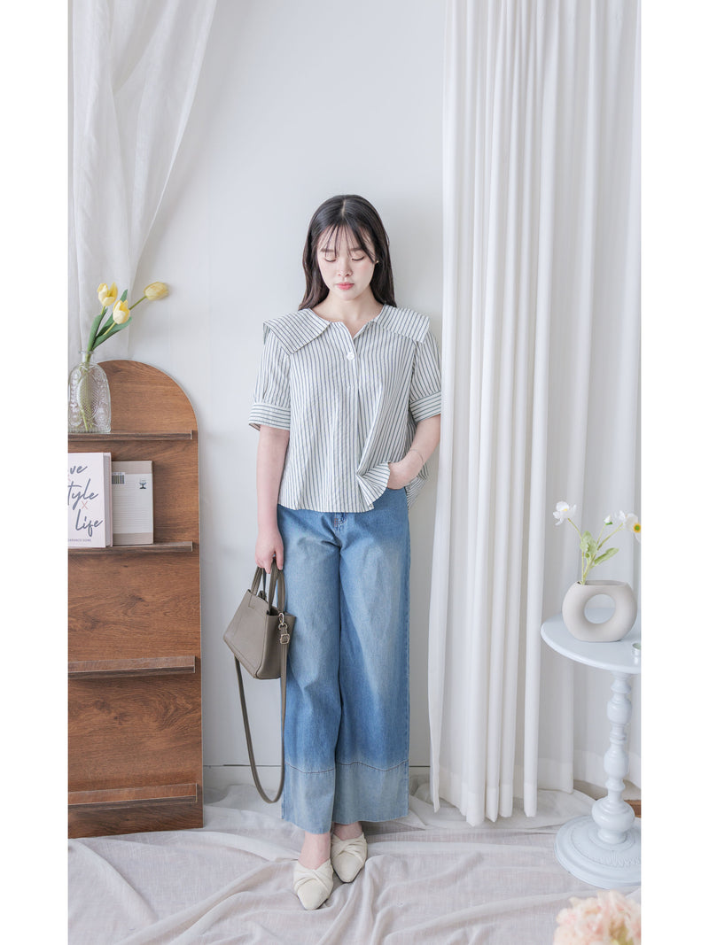 Stripe Set 黑白條紋翻領口袋連身套裝/ SE8087 (pre-order 9月7日截單)