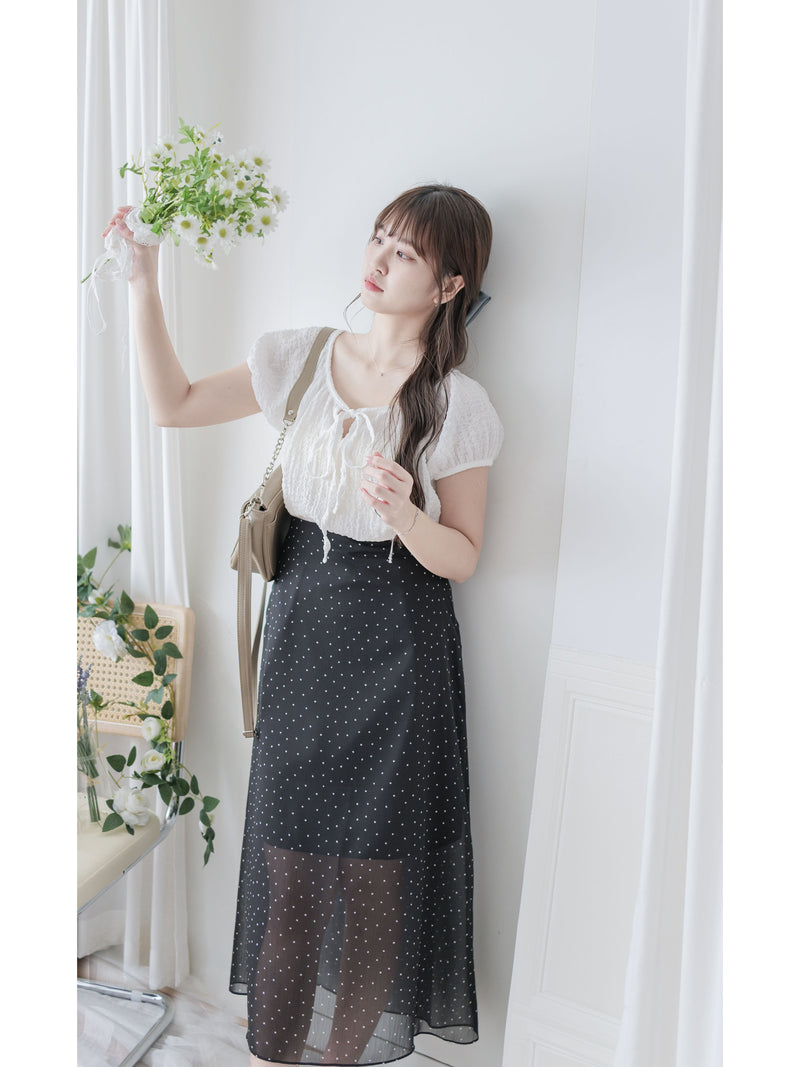 Snow Dot Skirt 黑色雪點飄逸半裙/ SK8902