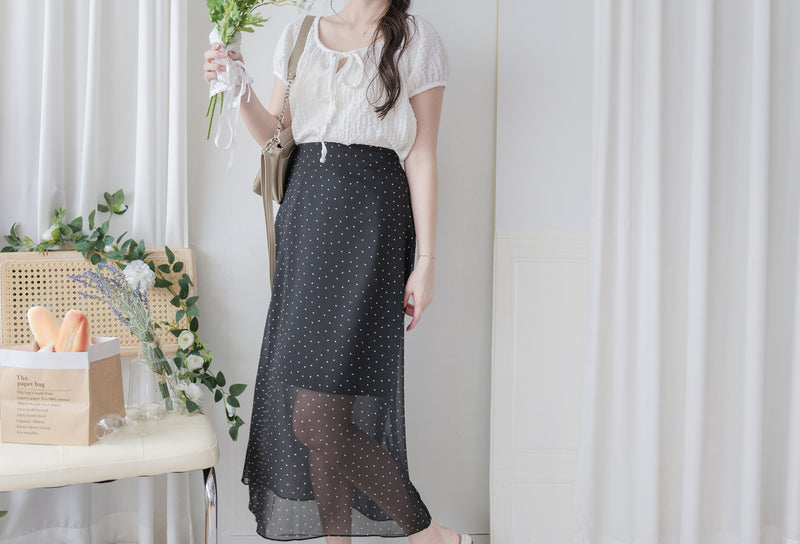 Snow Dot Skirt 黑色雪點飄逸半裙/ SK8902