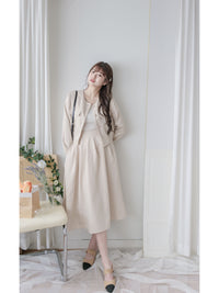 Beige Skirt Set 溫柔杏色十字線棉精緻鈕扣套裝/ SE8089