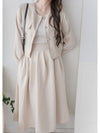 Beige Skirt Set 溫柔杏色十字線棉精緻鈕扣套裝/ SE8089