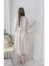 Beige Skirt Set 溫柔杏色十字線棉精緻鈕扣套裝/ SE8089