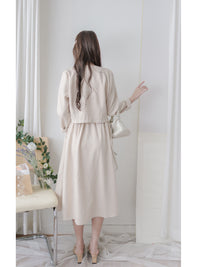 Beige Skirt Set 溫柔杏色十字線棉精緻鈕扣套裝/ SE8089
