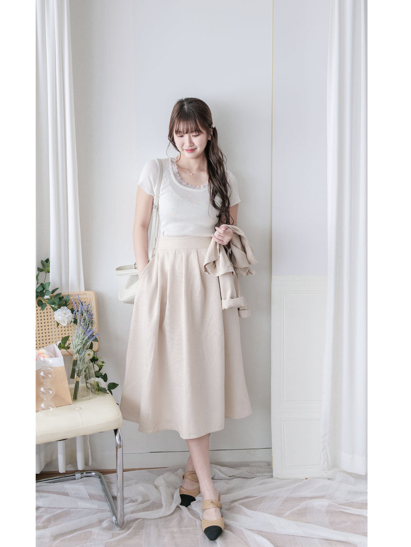 Lace Collar Top 顯瘦修身彈性蕾絲圓方領上衣/ TP9183