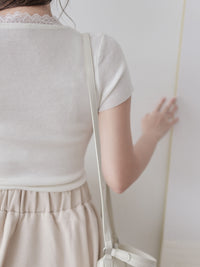 Lace Collar Top 顯瘦修身彈性蕾絲圓方領上衣/ TP9183