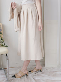 Beige Skirt Set 溫柔杏色十字線棉精緻鈕扣套裝/ SE8089