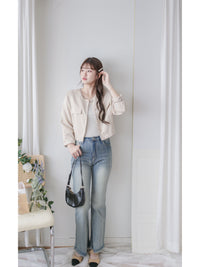 Beige Skirt Set 溫柔杏色十字線棉精緻鈕扣套裝/ SE8089