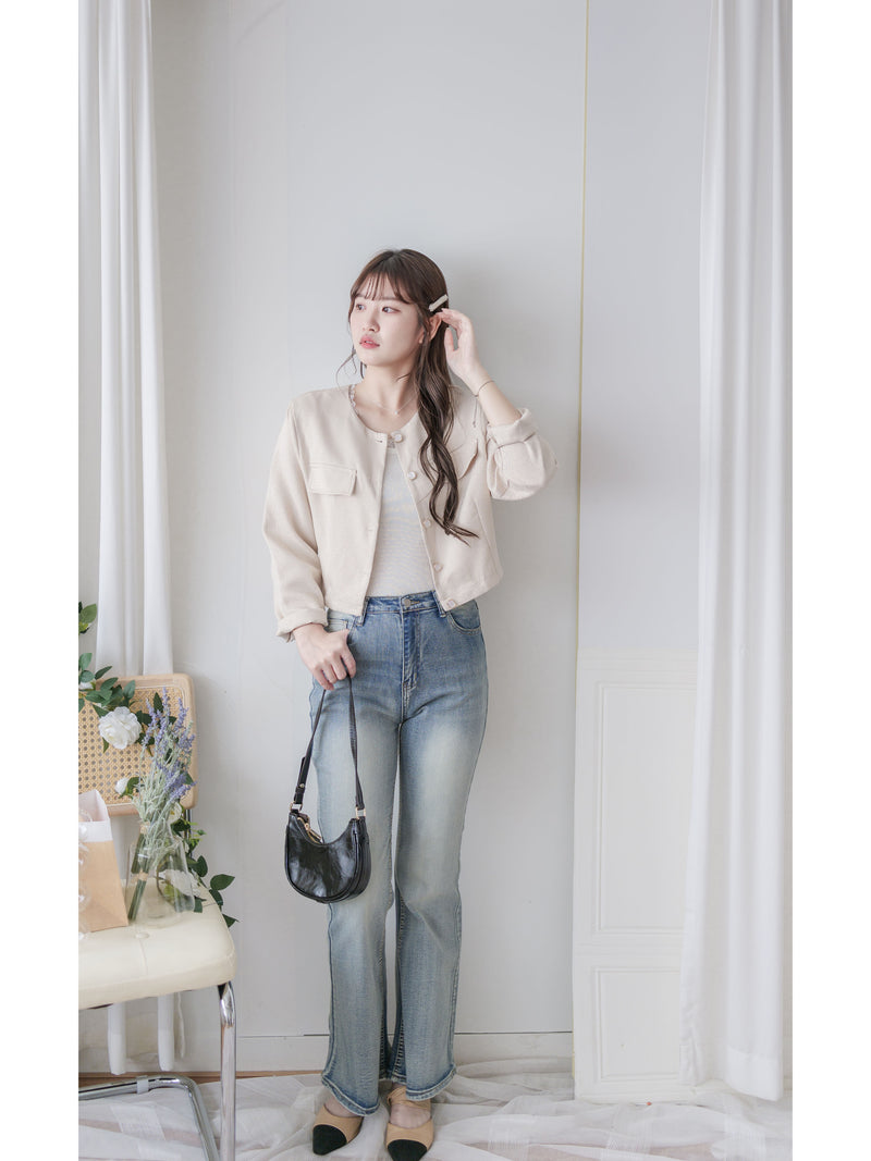 Beige Skirt Set 溫柔杏色十字線棉精緻鈕扣套裝/ SE8089